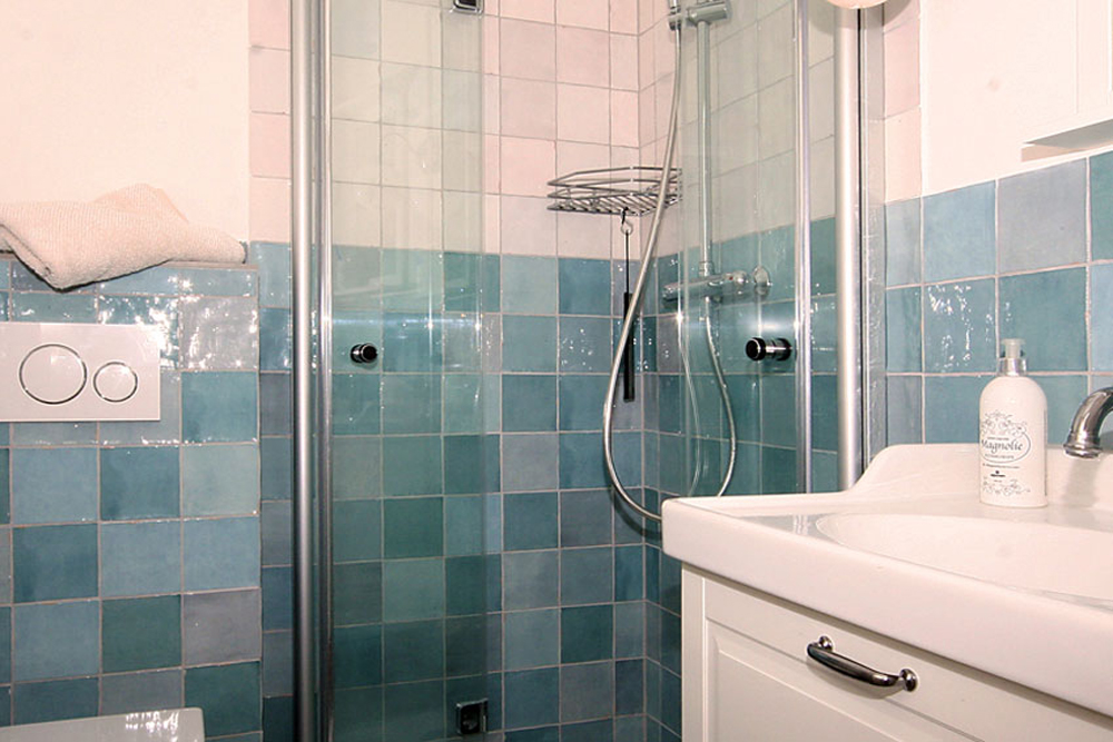 Badezimmer in der Ferienwohnung Bude17 im Seeschlösschen
